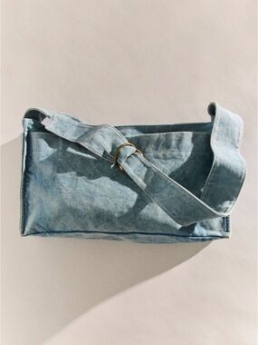 Free People Camp Crush Washed Blue Canvas Shoulder Bag Denim Color